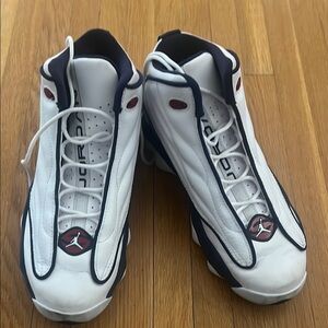 Men's White and Blue Jordan Shoes
